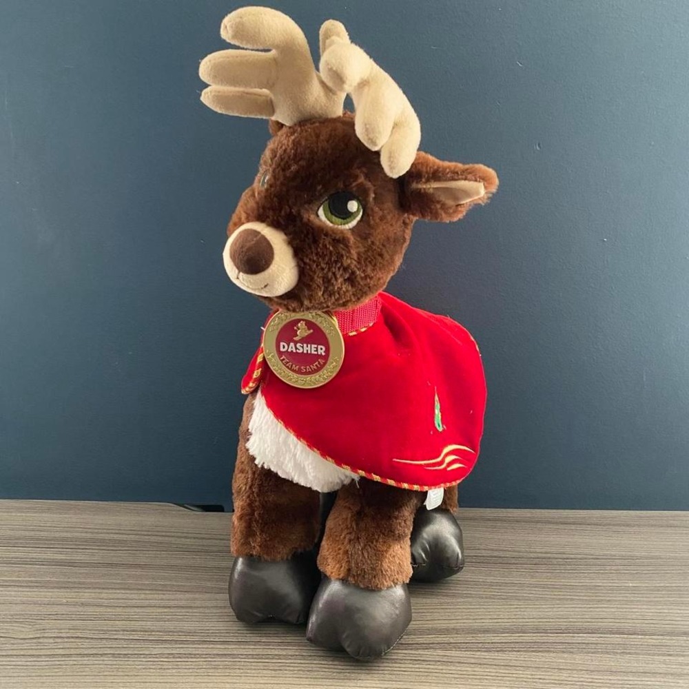 Build-A-Bear‎ Dasher Reindeer Plush 17" Brown w/ Red Christmas Cape & Medal